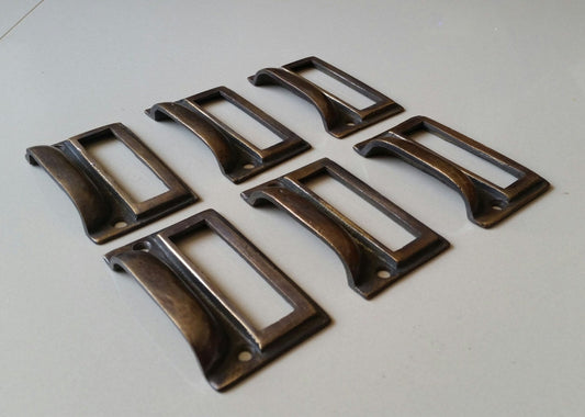 6 Antique Style Card File Cabinet Handle, Label Holders with Cup Bin Pull Handles, Organizing #F1