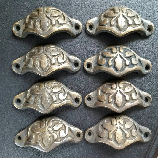 8 solid brass Apothecary Drawer Bin Pull handles with Oak Leaf design 2 7/8" wide #A3