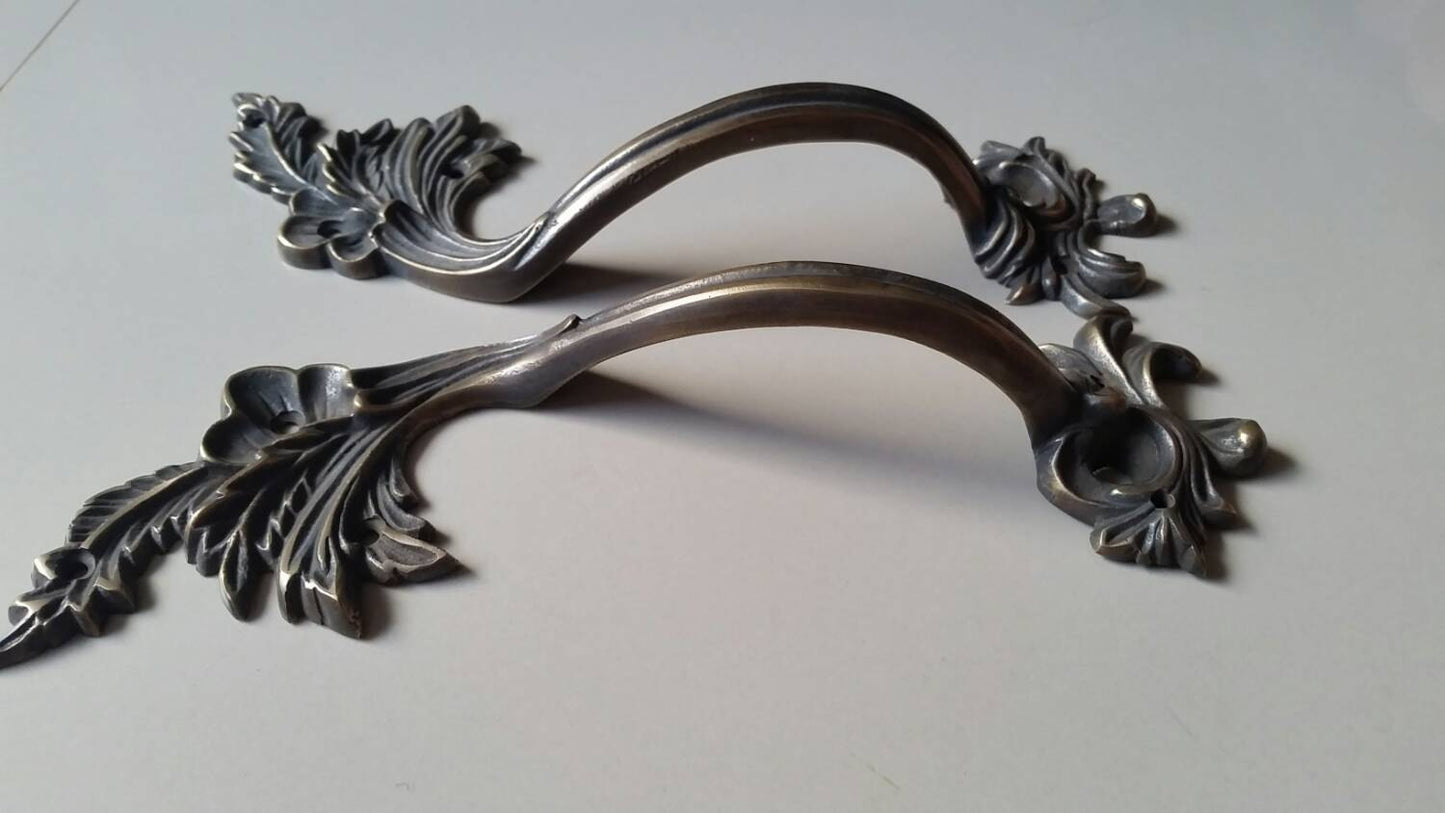 Pair (2) Large ,Louis XIV Rococo, French Provincial Door,Cabinet Handles, Solid Brass 8 1/2" #P6